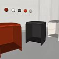 Modern Style Three Colored Stools With Leather Seats And Wall Decorations 3d model