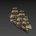 Vintage Wooden Sailing Ship Featuring Multiple Masts Golden Sails And Wooden Hull