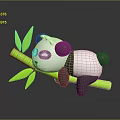 Cartoon Panda Character Lying On Green Bamboo Branch With Smiling Face