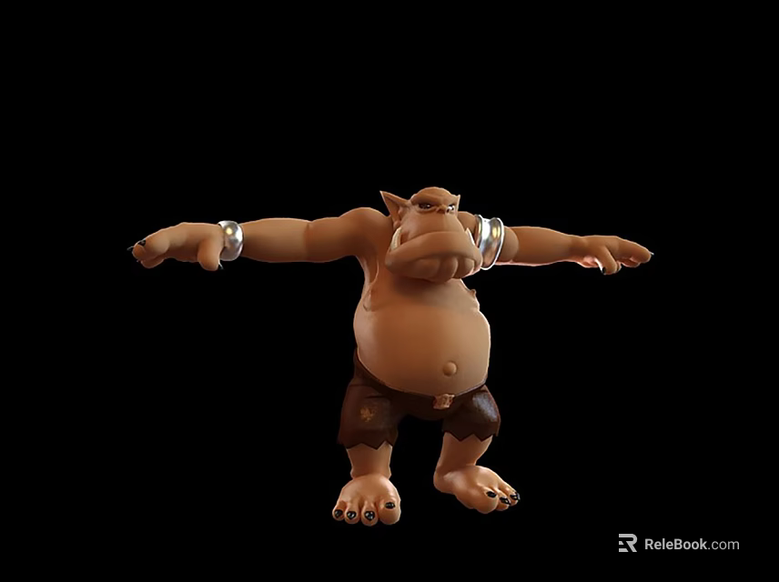 Cartoon Style Muscular Character Sculpture With Silver Arm Cuffs Brown Shorts And Exaggerated Belly 3d model 