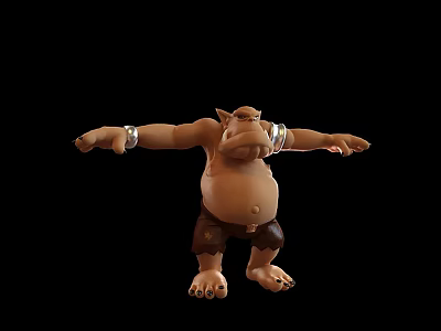 Cartoon Style Muscular Character Sculpture With Silver Arm Cuffs Brown Shorts And Exaggerated Belly 3d model