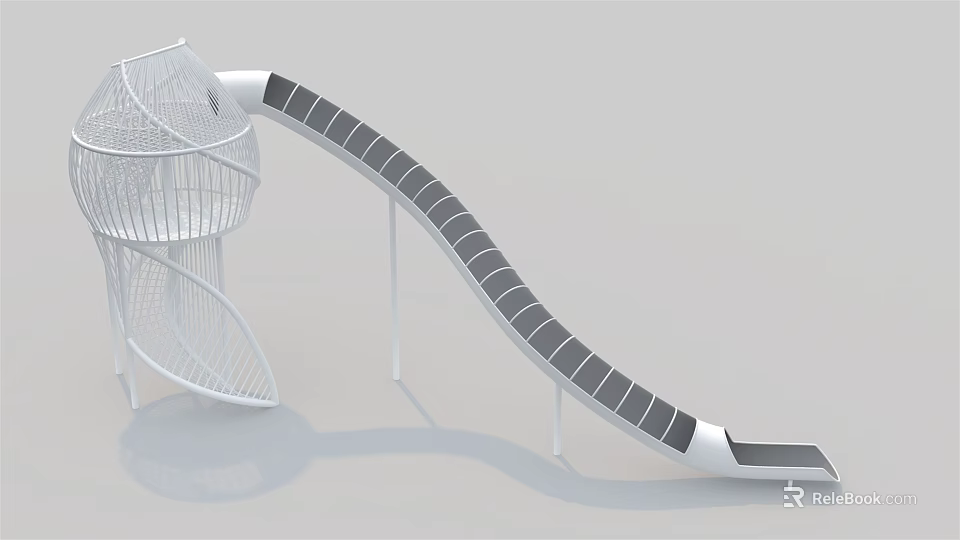 Modern Playground Equipment With White Frame And Black Curved Slide For Children 3d model 