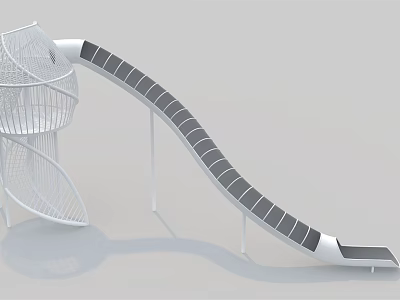 Modern Playground Equipment With White Frame And Black Curved Slide For Children 3d model