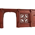 Ornate Dark Wood Wall Panel Featuring Carved Patterns And Arched Design 3d model