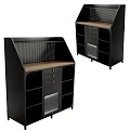 Black Sideboard With Wooden Top Perforated Panel Three Drawers And Open Shelves