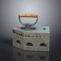 Unique Rustic Stone Container With Wooden Handle And Decorative Holes