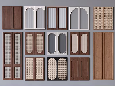 Wardrobe Doors With Various Designs Wooden Glass And Arched Patterns 3d model