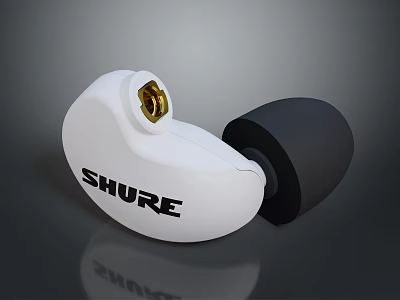 Shure White In Ear Computer Earphones With Black Earbud And Gold Connector 3d model