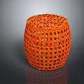 Orange Woven Round Stool With Hollow Openwork Design And Modern Stylish Appearance