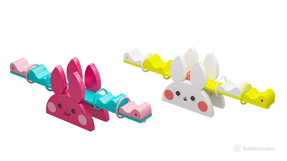 Colorful Cartoon Shaped Playground Equipment with Rabbit Ears and Smiling Faces for Kids Fun Activities 3d model 