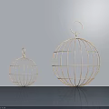 Gold Wire Spherical Decorative Ornament Set With Small And Large Modern Tabletop