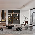 Modern Living Room Interior With Brown Sofa Bookshelf Telescope And Decorative Rug