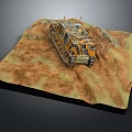 Orange and Black Military Vehicle Model with Dirt Terrain and Grass Elements