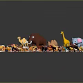 Scenery of Colorful Animal Models Including Elephant Giraffe Arranged in Hill Shape Against Gray Background