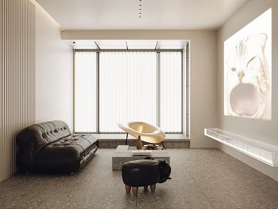 Modern Living Room With Black Sofa Curved Chair And Projection 3d model