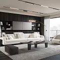 Modern Living Space White Sofa And Coffee Table Set With Floor Lamp And Large Window