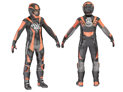 Man Wearing Black And Orange Motorcycle Suit With Protective Armor Front And Back Views 3d model