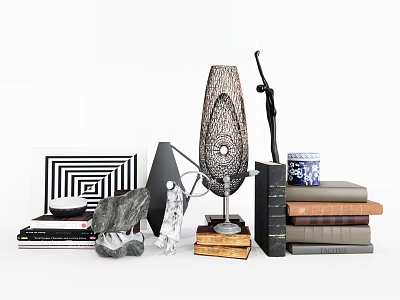 Modern Decorative Ornament Set with Mesh Table Lamp Sculpture Books and Geometric Art 3d model