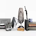 Modern Decorative Ornament Set with Mesh Table Lamp Sculpture Books and Geometric Art