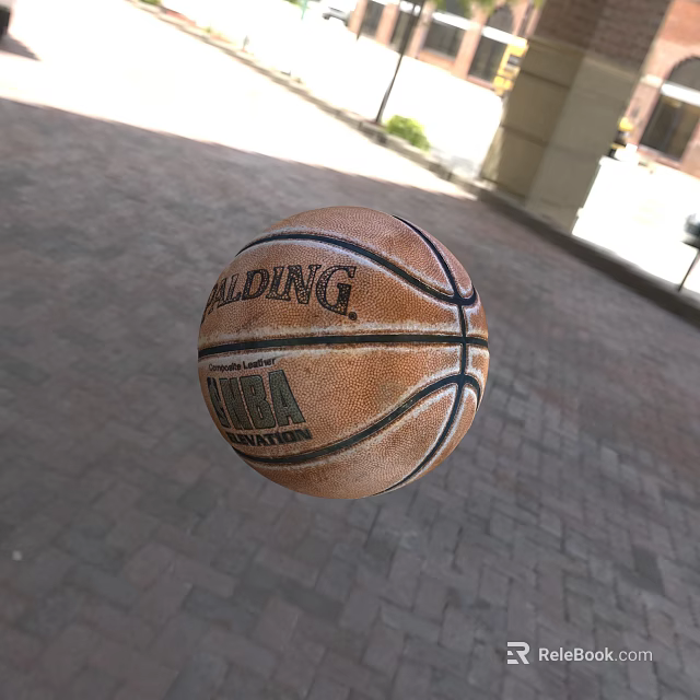 Spalding NBA Official Basketball With Brown Leather Surface And Black Stripes On Outdoor Brick Pavement 3d model 