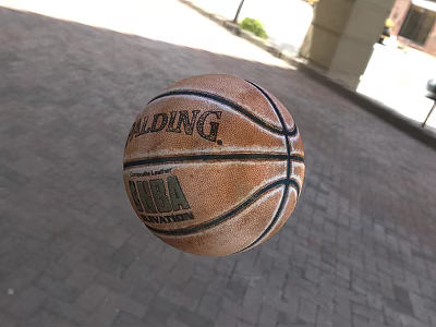 Spalding NBA Official Basketball With Brown Leather Surface And Black Stripes On Outdoor Brick Pavement 3d model