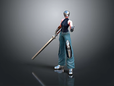 3D Futuristic Mechanical Character With Sword Helmet Mechanical Leg And Standing Pose 3d model