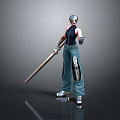 3D Futuristic Mechanical Character With Sword Helmet Mechanical Leg And Standing Pose