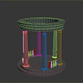 Gray Round Classical Structure Model With Columns Railings And Open Top On Pedestal Base 3d model