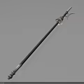 Exquisite Spear With Black Long Shaft Silver Metal Spearhead And Base On Light Blue Background