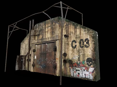 Rusted Metal Frame Structure With Old Wooden Door Graffiti And Number C03 3d model