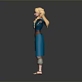 Game Movie Character With Blonde Braided Pigtails Green Eyes Blue Dress And Arms Outstretched