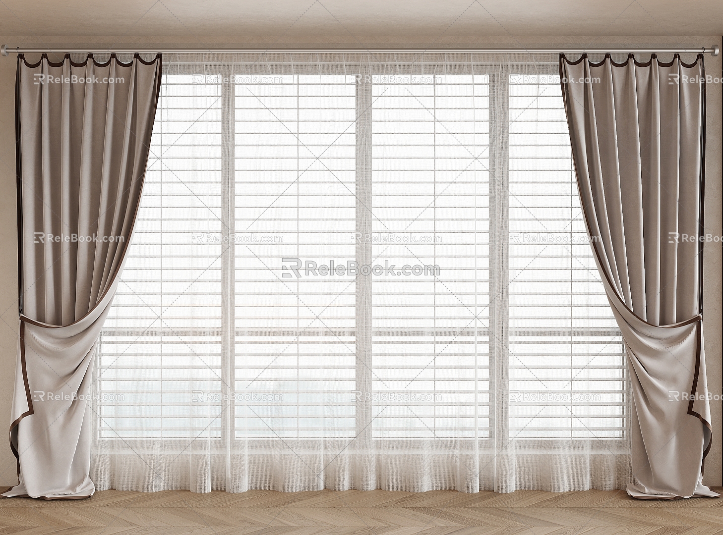 Antique Curtain Fabric Curtain Roman Rod Curtain 3d model