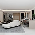 Modern Open Dining and Living Room Interior With White Sofa and Dining Table