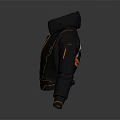 Stylish Black Hooded Jacket With Orange Triangular Patterns And Padded Design 3d model