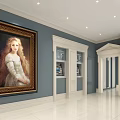 Service Hall Interior With Large Golden Framed Portrait Blue Walls And White Marble Floor