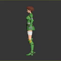 Game Movie Character With Red Hair Green Armor Outfit And Leg Bandage Design
