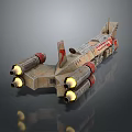 Sci Fi Spaceship 3D Model With Detailed Structure And Yellow Thruster Flames 3d model
