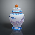 Dragon Design On Blue And White Porcelain Jar With Orange Top Ornament