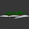 3D Scenic Design With Circular Ground Green Trees Small House People And Cloud Like Edges