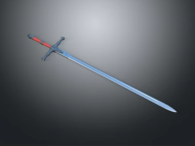 Medieval Weapon Sword Featuring Red Hilt Blue Blade And Cross Guard Design 3d model