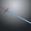 Medieval Weapon Sword Featuring Red Hilt Blue Blade And Cross Guard Design