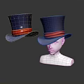 Two Blue Top Hats With Red Ribbon On White Mannequin Head In Dark Background