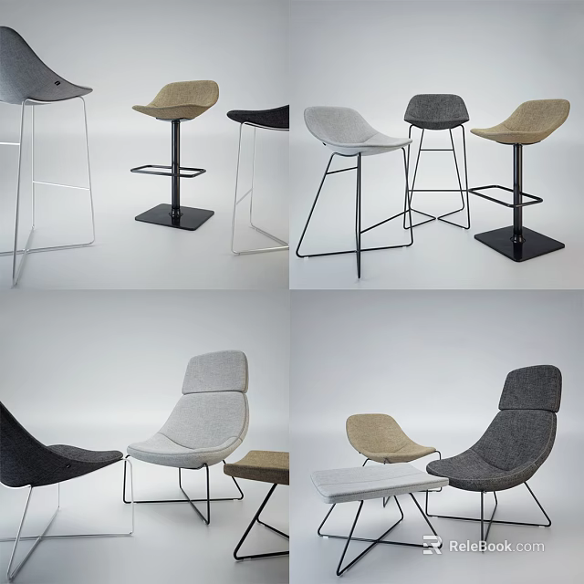 Modern Leisure Chairs With Sleek Metal Frames Neutral Fabric Upholstery In Grey Beige Black Tones 3d model 