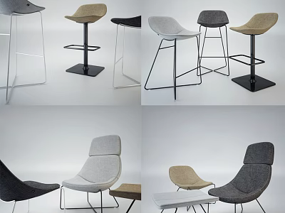 Modern Leisure Chairs With Sleek Metal Frames Neutral Fabric Upholstery In Grey Beige Black Tones 3d model