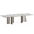 Modern Marble Top Table with Natural Vein Patterns and Metal Cylindrical Legs Design