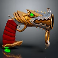 Dragon Head Decorated Pistol Weapon With Golden Silver Accents Green Eyes And Red Grip