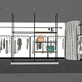 Modern Clothing Store Interior With Clothing Racks Various Dresses Shirts And Green Plant