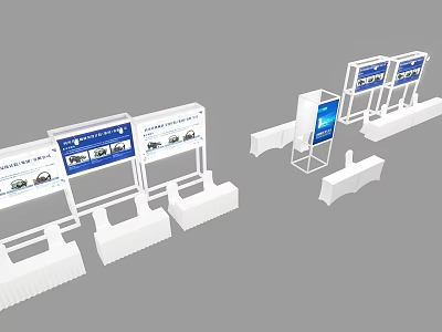 Modern Exhibition Booth Design With White Structure And Blue Display Screens 3d model