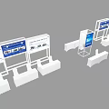 Modern Exhibition Booth Design With White Structure And Blue Display Screens 3d model