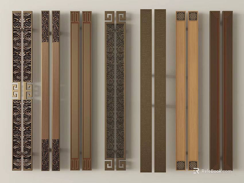 Elegant Decorative Door Handles Featuring Various Ornate Patterns Metal And Wood Combinations 3d model 